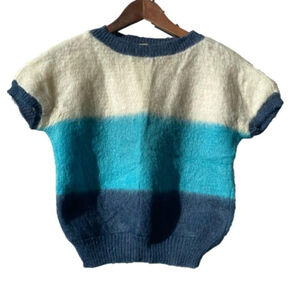 RARE Vintage Jantzen Wool Mohair Colour Block Crop Short Sleeve Sweater SMALL